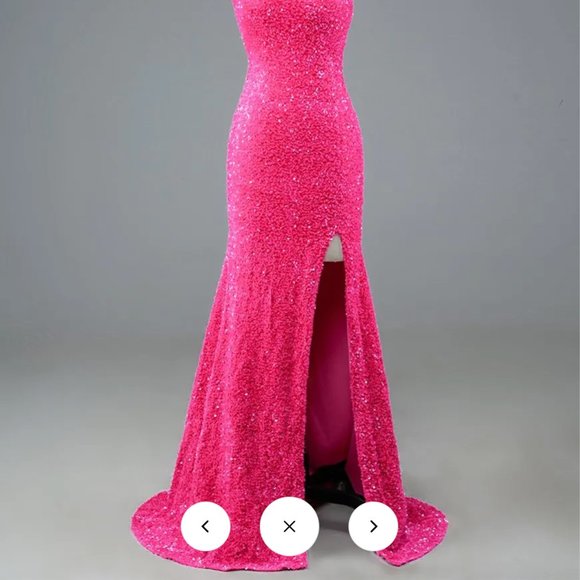 Red Berlinnova Mermaid Glitter One-Shoulder Backless Prom Dress With Sequins - Picture 4 of 6